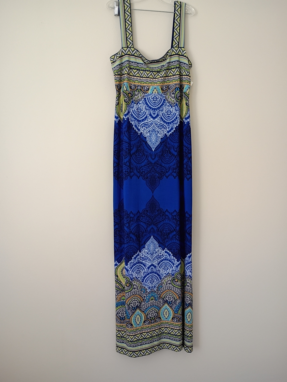Dress Barn Blue Paisley & Geo Maxi Dress with Green Accents